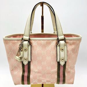 Auth Gucci Jolicoeur Pink Mini Canvas Tote with Charm